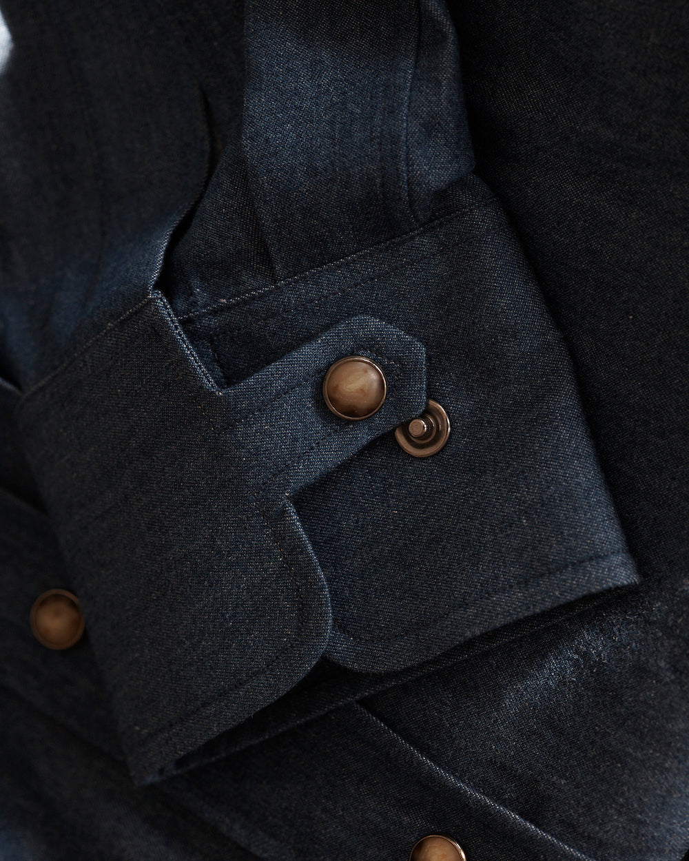 Indigo Denim Western Shirt tab cuff.