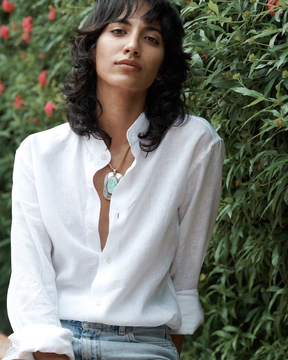 Band Collar Linen Shirt