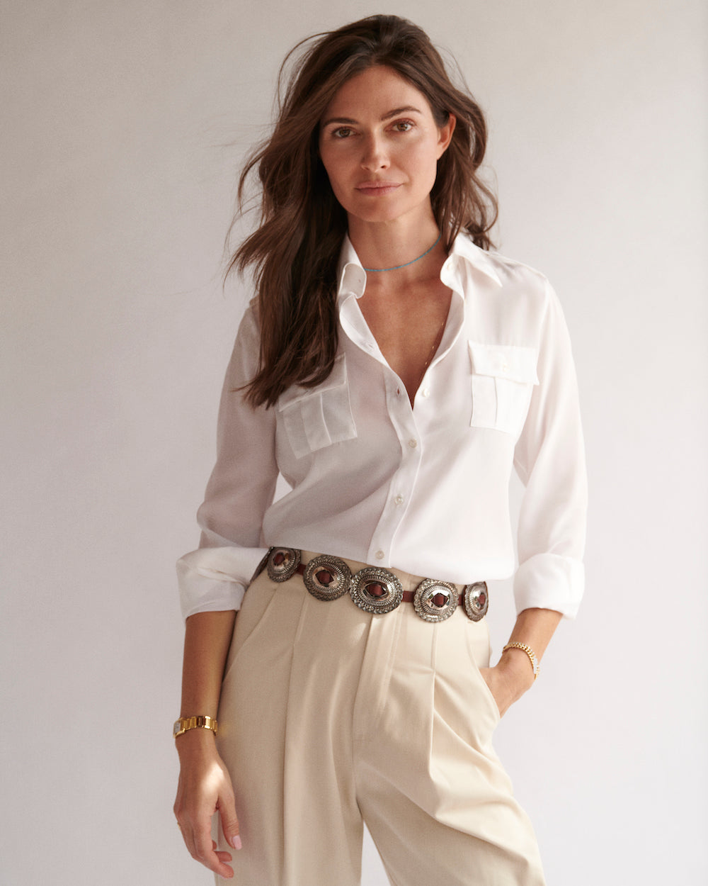 Silk Crepe de Chine Military Shirt