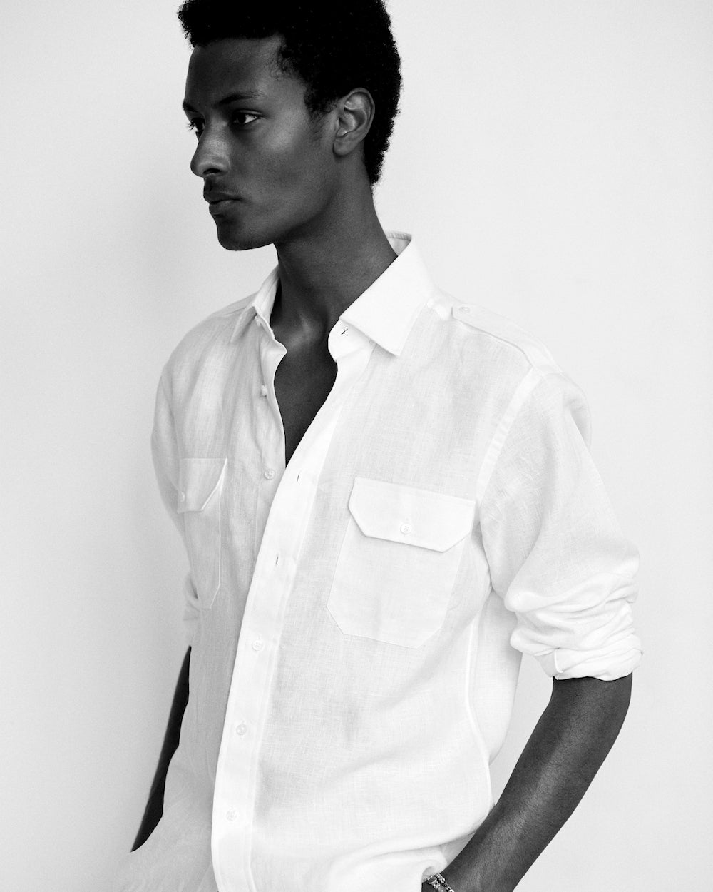Slim-Fit Linen Military Shirt - Made to Order