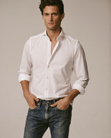 Model, Garrett Neff, wearing the Pearson Piqué Shirt.