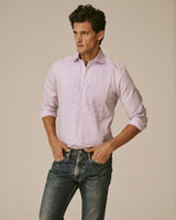 Male model wearing the Royal Oxford Tuxedo Shirt and jeans.