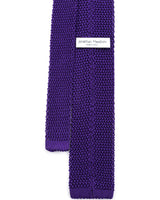 Close-up of the Jonathan Mezibov Purple Classic Knitted Tie, made in Italy.