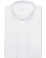 Jonathan Mezibov Italian-made white Pearson Poplin French Cuff Shirt with a cutaway collar.