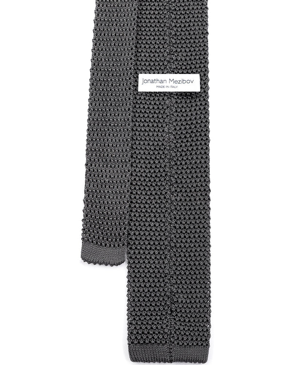 Close-up of the Italian-made Grey Classic Knitted Tie.