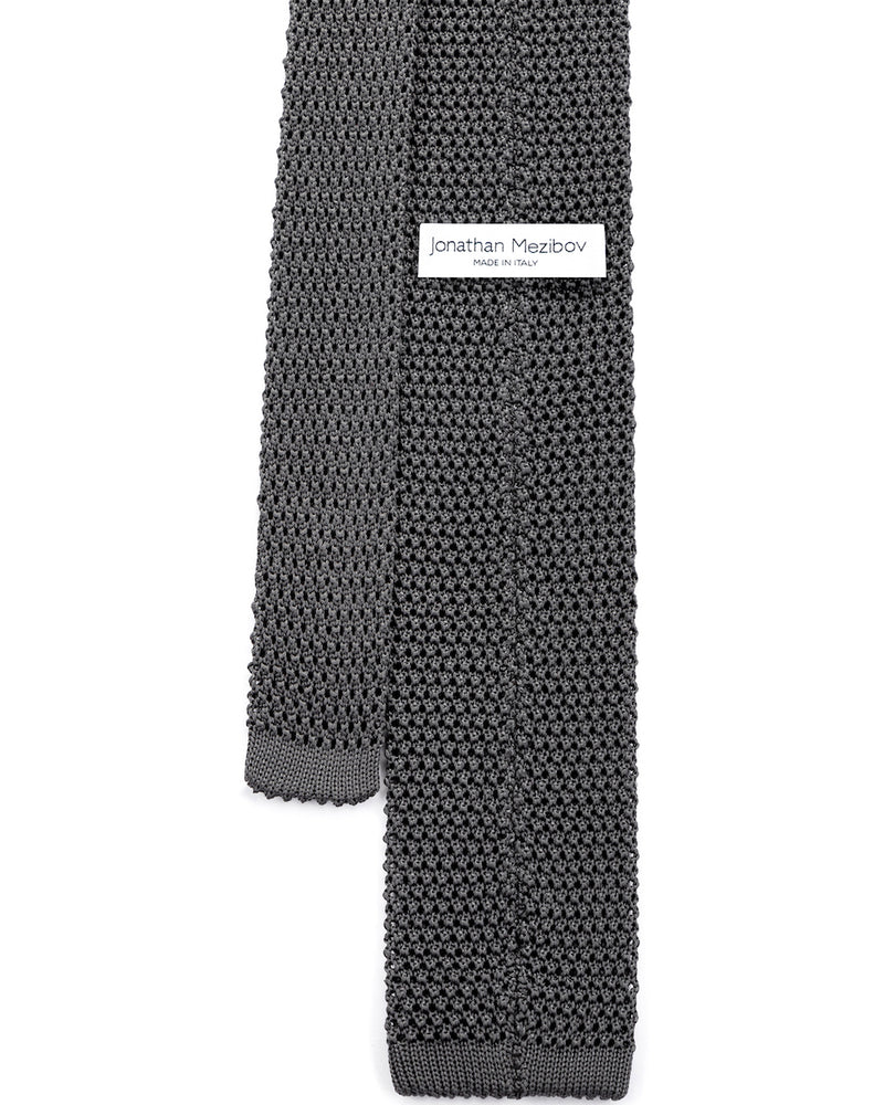 Close-up of the Italian-made Grey Classic Knitted Tie.