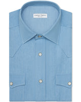 Jonathan Mezibov light blue Bleached Denim Western Shirt with a point collar and signature tab cuffs.