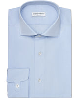 Jonathan Mezibov sky blue Carmichael Fine Poplin Shirt with a spread collar and signature tab cuffs.