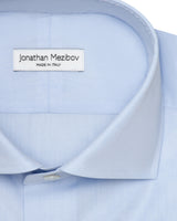 Close-up of the collar on the Carmichael Fine Poplin Shirt, made in Italy.