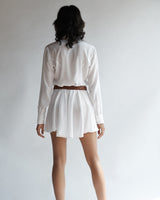 Back view of a female model wearing the Diana Silk Crepe de Chine Shirt.