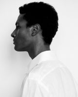 Close-up of the shoulder and yoke on the Linen Military Shirt.